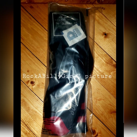 Sourpuss Grim Reaper Lucky 13 Vintage Tattoo Flash Red Double Stripe 16" Socks - Picture 5 of 5